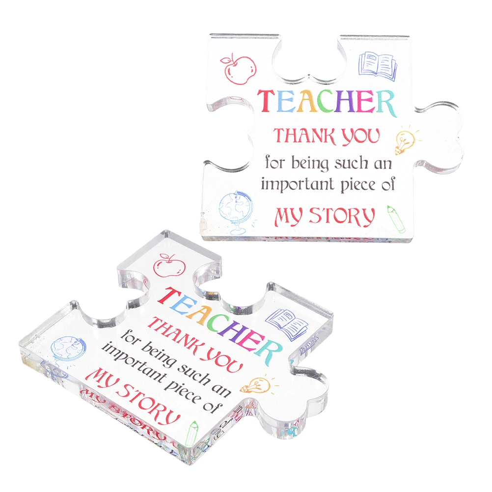 

2pcs Acrylic Puzzle Plaque Decoration Transparent Keepsake Teacher Appreciation Paperweight Stylish Engraved Block Gift