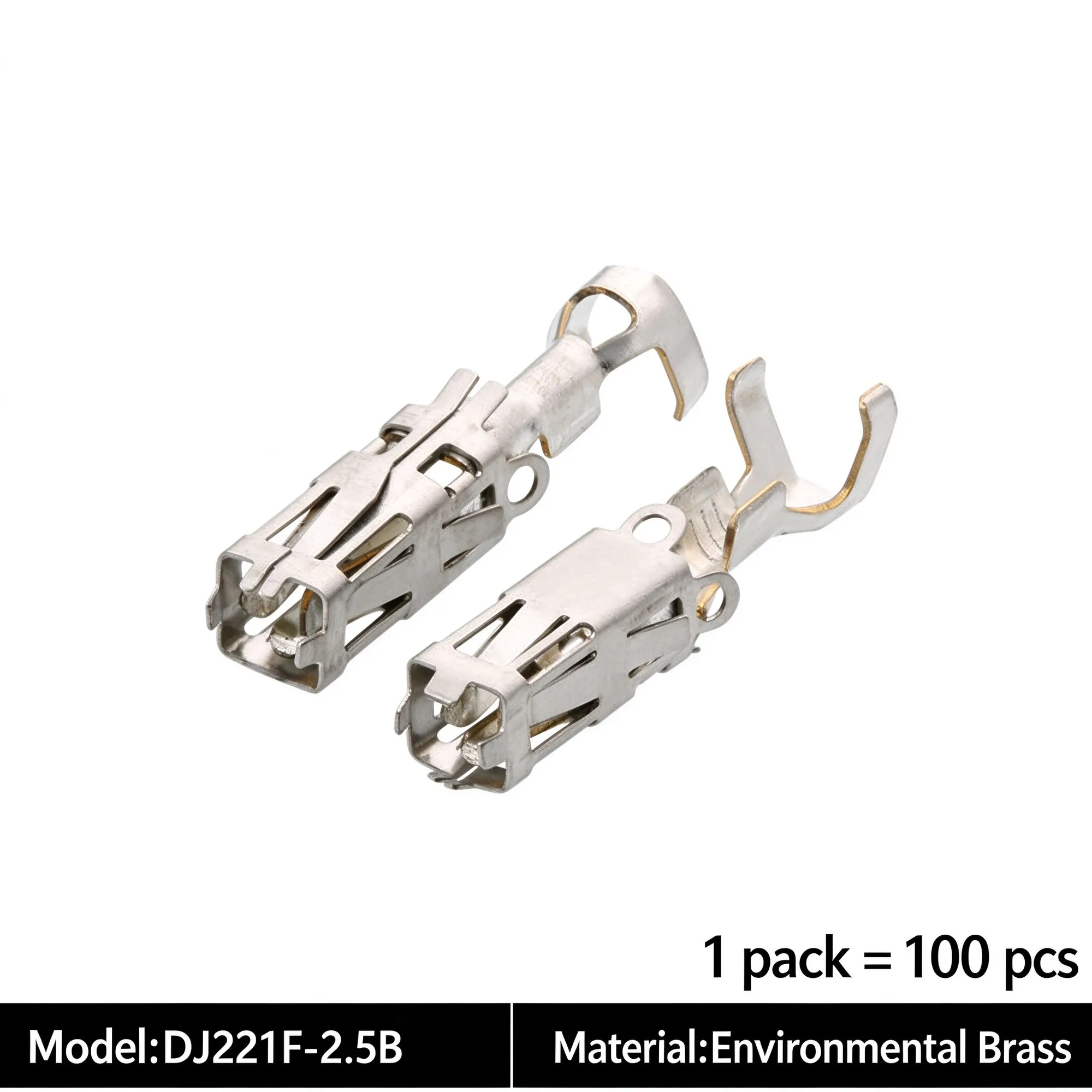 100Pcs DJ221F-2.5 Tinned Copper Terminal Block Car Connector Connector, Brass Insert Spring Insert DJ221F-2.5B for 17984.000.002