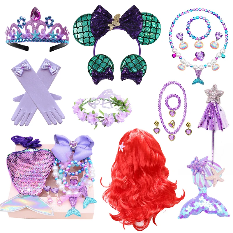

Ариэль аксессуары принцессы перчатки палочка Корона комплект ювелирных изделий парик русалки ожерелье коса для платья принцессы одежда косплей платье UP