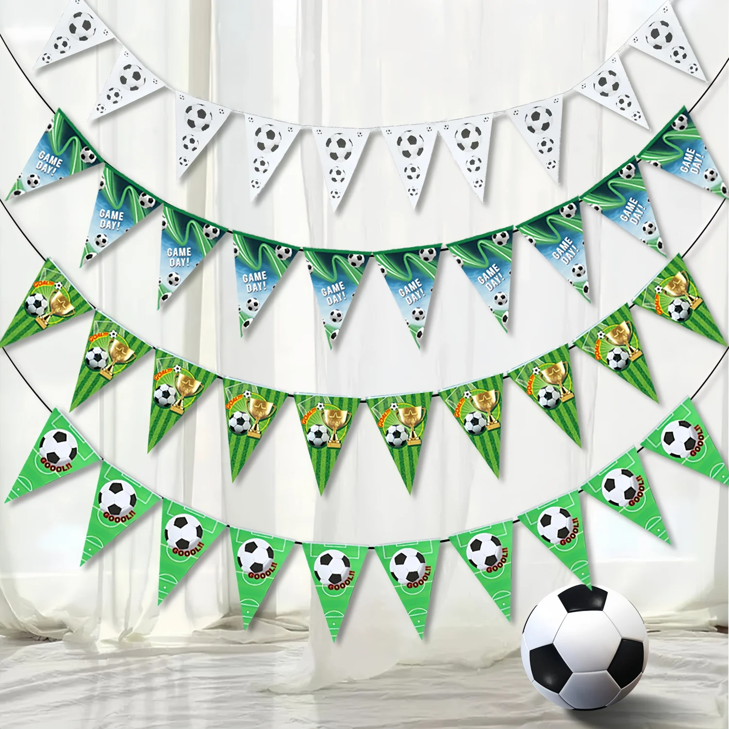 10 Stück Geburtstags-Wimpelkette mit Fußballmotiv, Dekorationen zum Aufhängen, Wimpelbanner für Kinder, Babyparty, Fußball, Partyzubehör