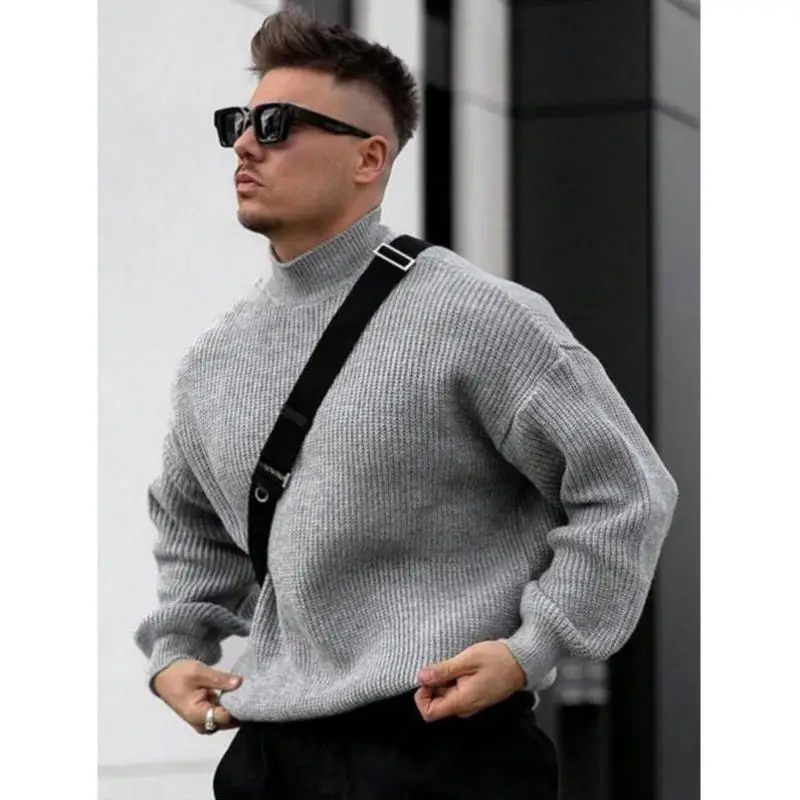 

New 2025 Men's Color oulder-Drop High Collar Sweater Regular Fit Knittedwear Coolmax Fiber Ciwalk Inner Wear Ne
