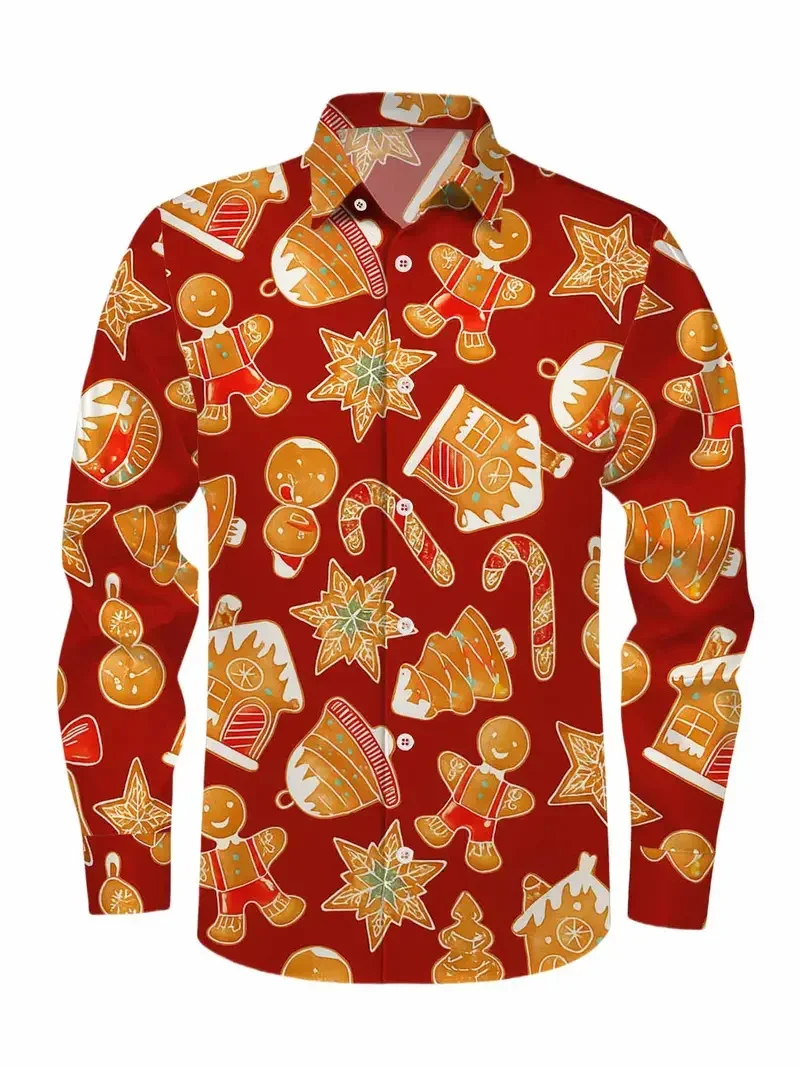 10 أنماط من 3D الأزياء ندفة الثلج طباعة عيد الميلاد نمط قميص للخريف والشتاء عارضة الرجال قميص طويل الأكمام تصميم أعلى