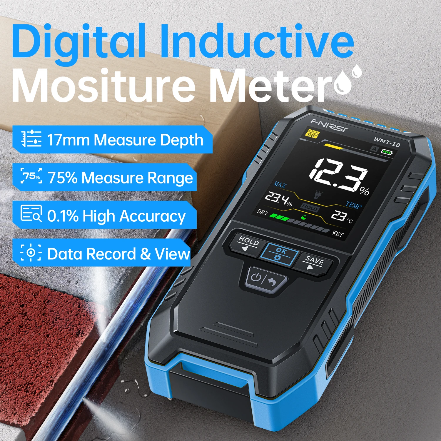 WMT-10 Inductive Wood Moisture Meter Hygrometer Non-contact Timber Damp Wall Detector Non-destructive Humidity Tester
