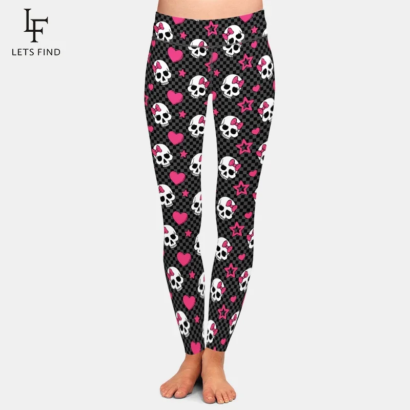 LETSFIND-Leggings de entrenamiento con estampado Digital para mujer, calaveras y corazones bonitos, cintura alta, elásticos, delgados