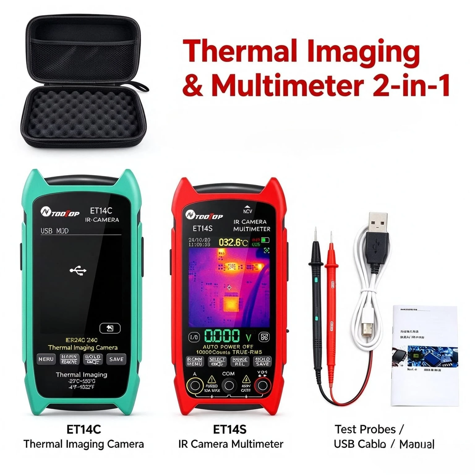 Portable EVA Storage Case Fit TOOLTOP ET14S ET14C Thermal Camera, Hard Shell Bag with Egg Crate Foam Lining & Mesh Pocket