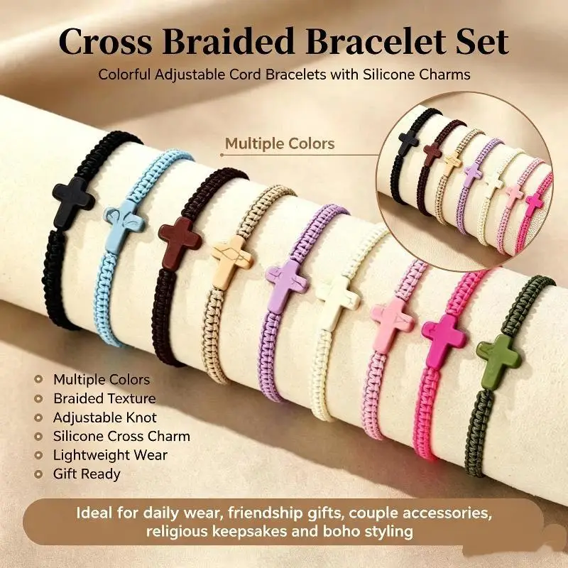 Fashion Minimalist Unisex Hand Weaving Adjustable Turquoise Cross Couple Bracelets Anklets Holiday Jewelry Accessories Gift