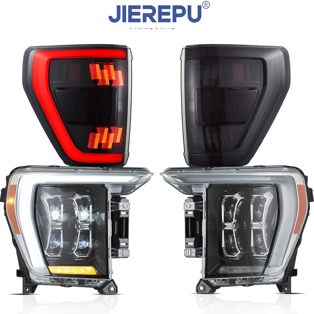 

1 пара указателей поворота для Ford F-150 2021-2023 светодиодные фары + дымчатые светодиодные задние фонари с анимацией