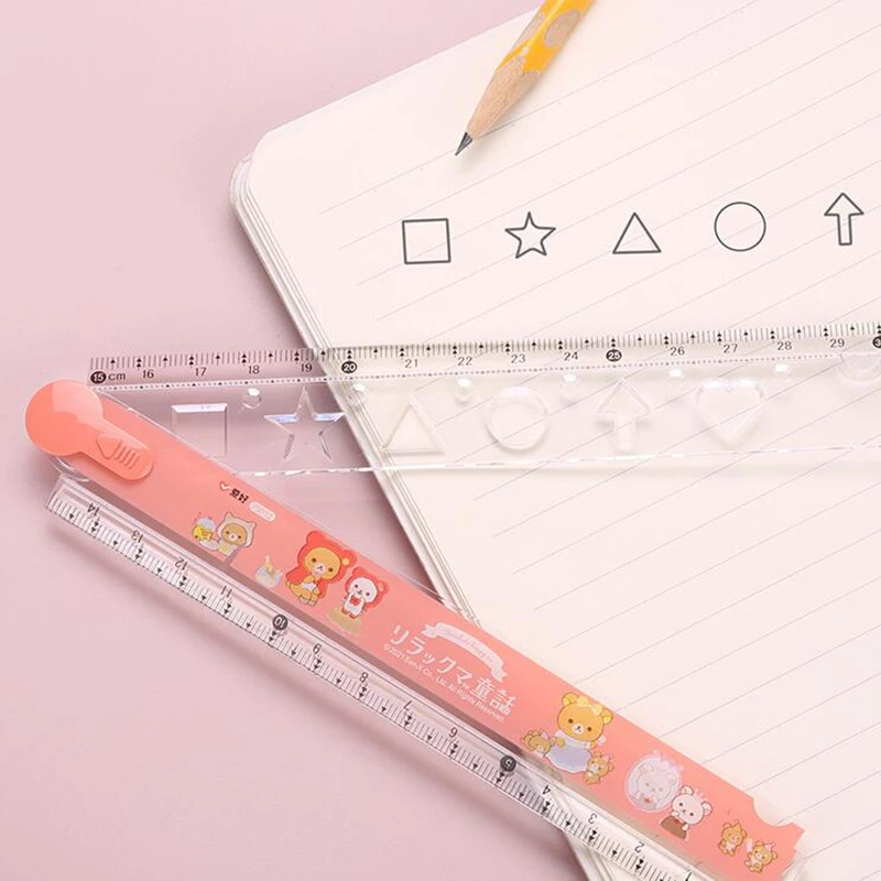 Cartoon Bear Straight Rulers Kawaii Folding Measuring Tool Drawing Template Kids Gifts Korean Stationery School Office Supplies