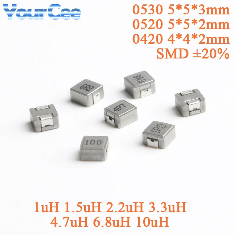 10pcs 0420 0520 0530 SMD Molding Power Inductors ±20% 5*5*3mm 5*5*2mm 4*4*2mm 1UH 6.8UH 10UH 15UH 22UH 33UH Inductor