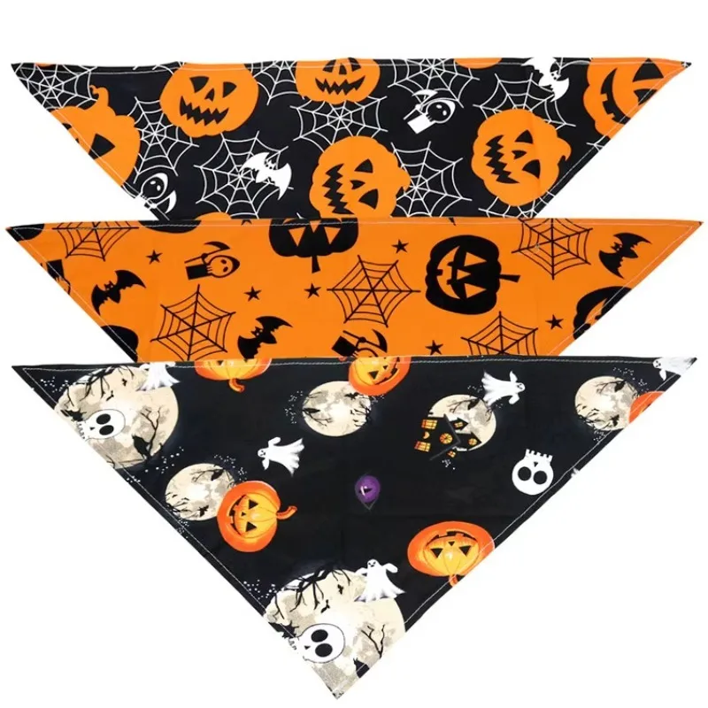 

10pcs New Style Pumpkin Triangular Pet Saliva Towel Halloween Dog Bandana Small and Medium Size