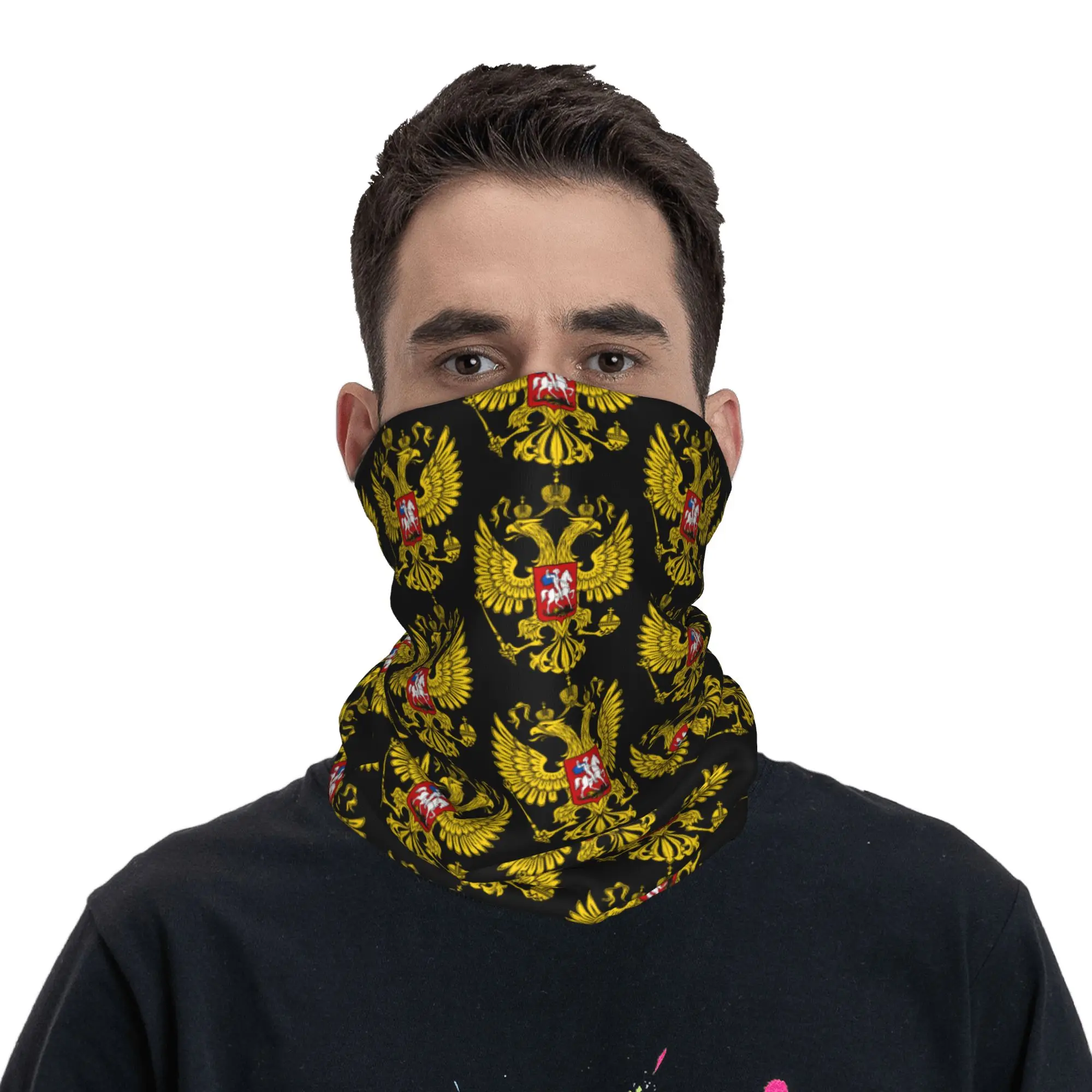 Custom Coat of Arms of Russia Bandana Neck Warmer Men Women Winter Hiking Ski Scarf Gaiter Russian Empire Face Cover