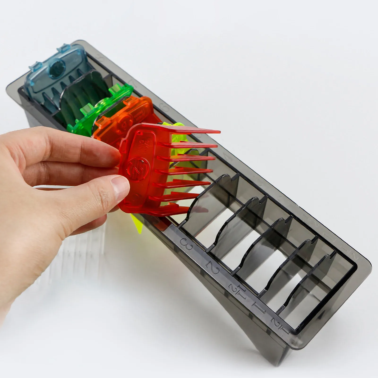 

Прочный пластиковый держатель для насадок машинки для стрижки, удобный для переноски, коробка для хранения насадок-гребней, органайзер для парикмахерских принадлежностей и инструментов для стрижки волос