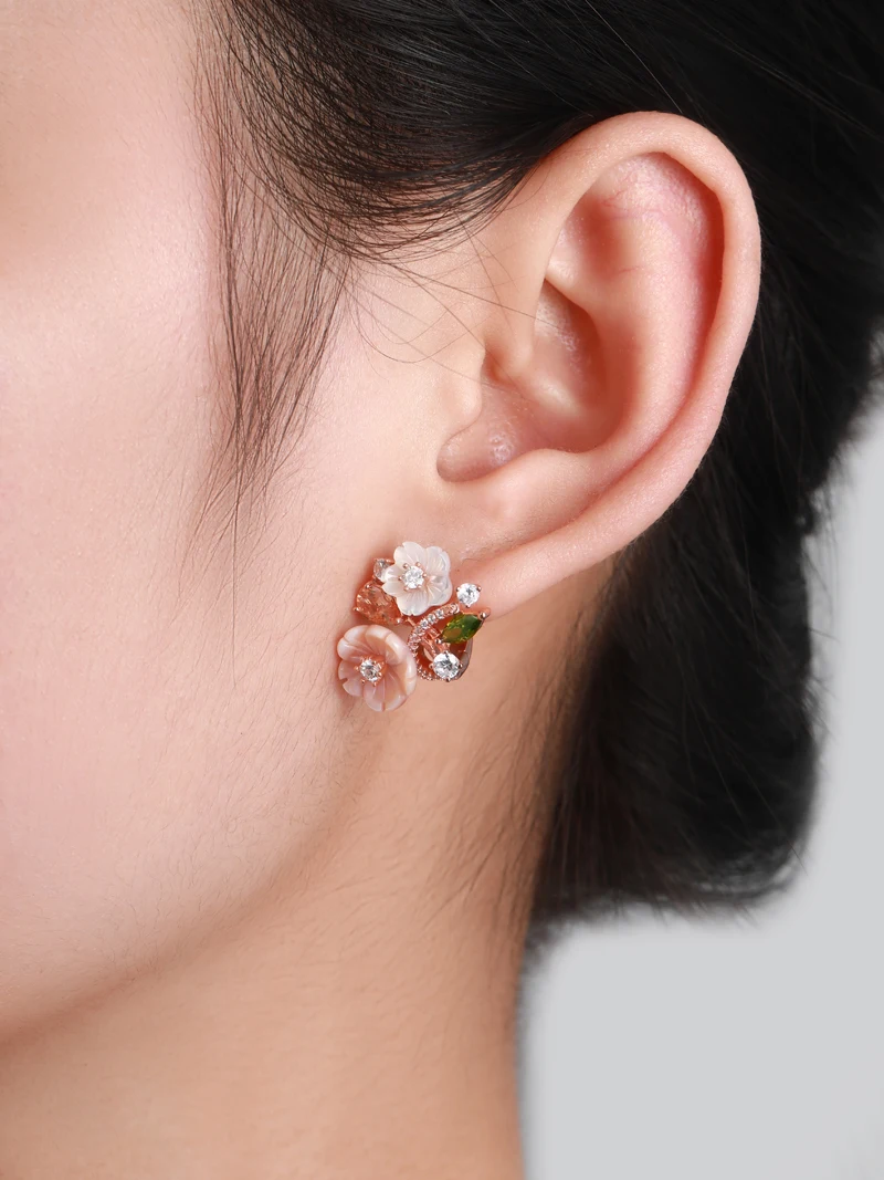 Laya Clip Earrings For Women High Quality Zircon Natural Shell Flower 925 Sterling Silver Fashion Original Jewelry 2022 Trend