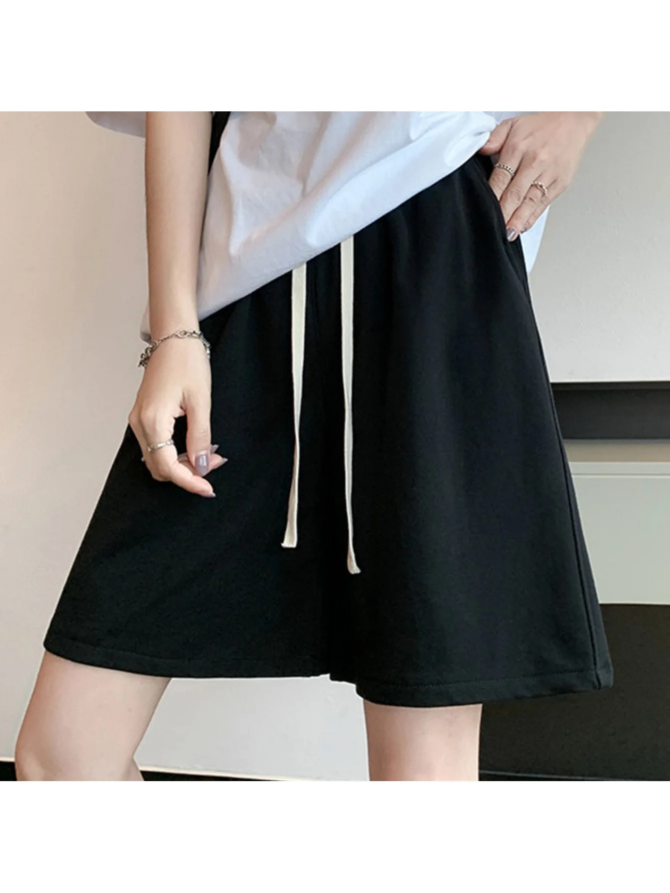 Gray Women's Summer Thin Sports Shorts, Petite A-line Loose Wide-leg Casual Pants for Running