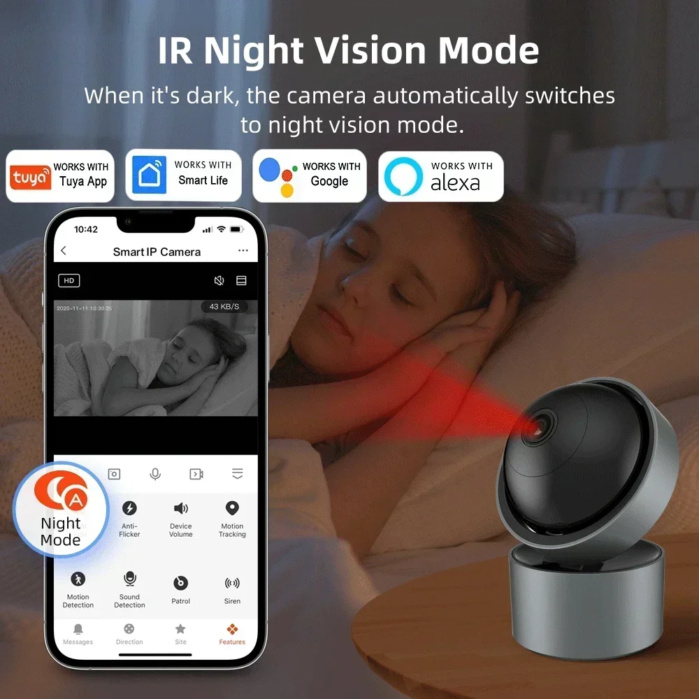 TUYA-cámara IP inteligente para interiores, WiFi, inalámbrica de 5MP, Alexa, seguridad del hogar, detección humana, vigilancia P2P, seguimiento automático, CCTV