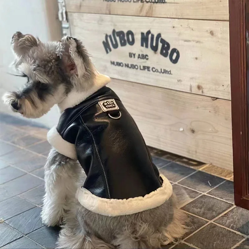 Pet Cat Dog Jacket Autumn/Winter Thickened Velvet Leather Sleeveless Tank Top Integrated Coat Teddy Schnauzer Dog Warm Coat