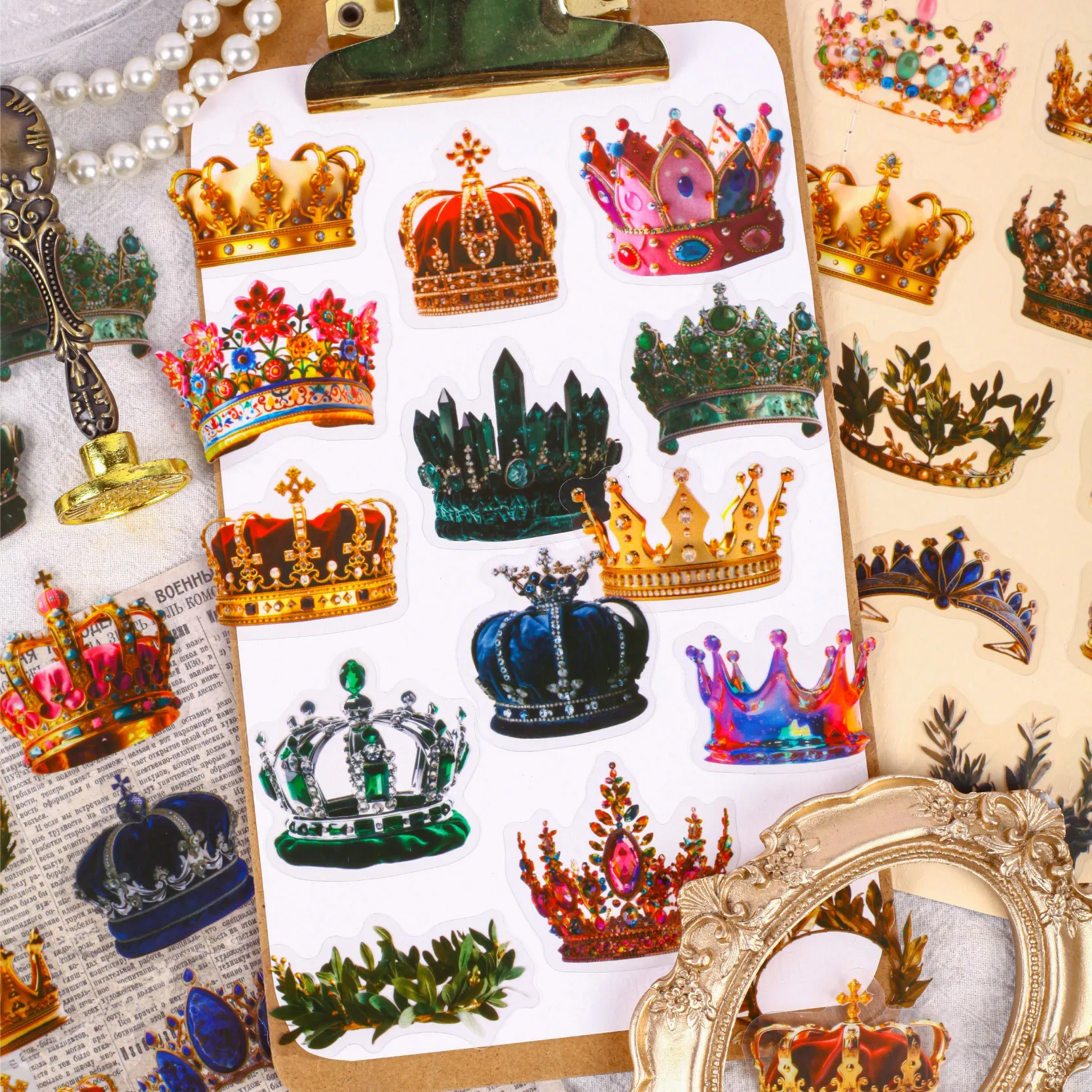 16pcs/1lot kawaii Stationery Sticker Spring crown junk journal Decorative Scrapbooking DIY Craft Sticker