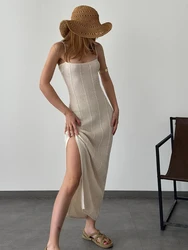 2024 Summer Sexy Halter Elegant Sleeveless Dress Girl's Playful Cute Dress knitwear Holiday Beach Wear Maxi Dresses A2961