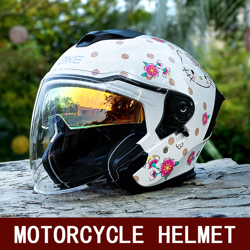 Four Seasons Universal Retro Motorcycle Half Helmet Double Lens Built-in Sunshade Three-Quarters Helmet 3/4 Half Helmet Men and