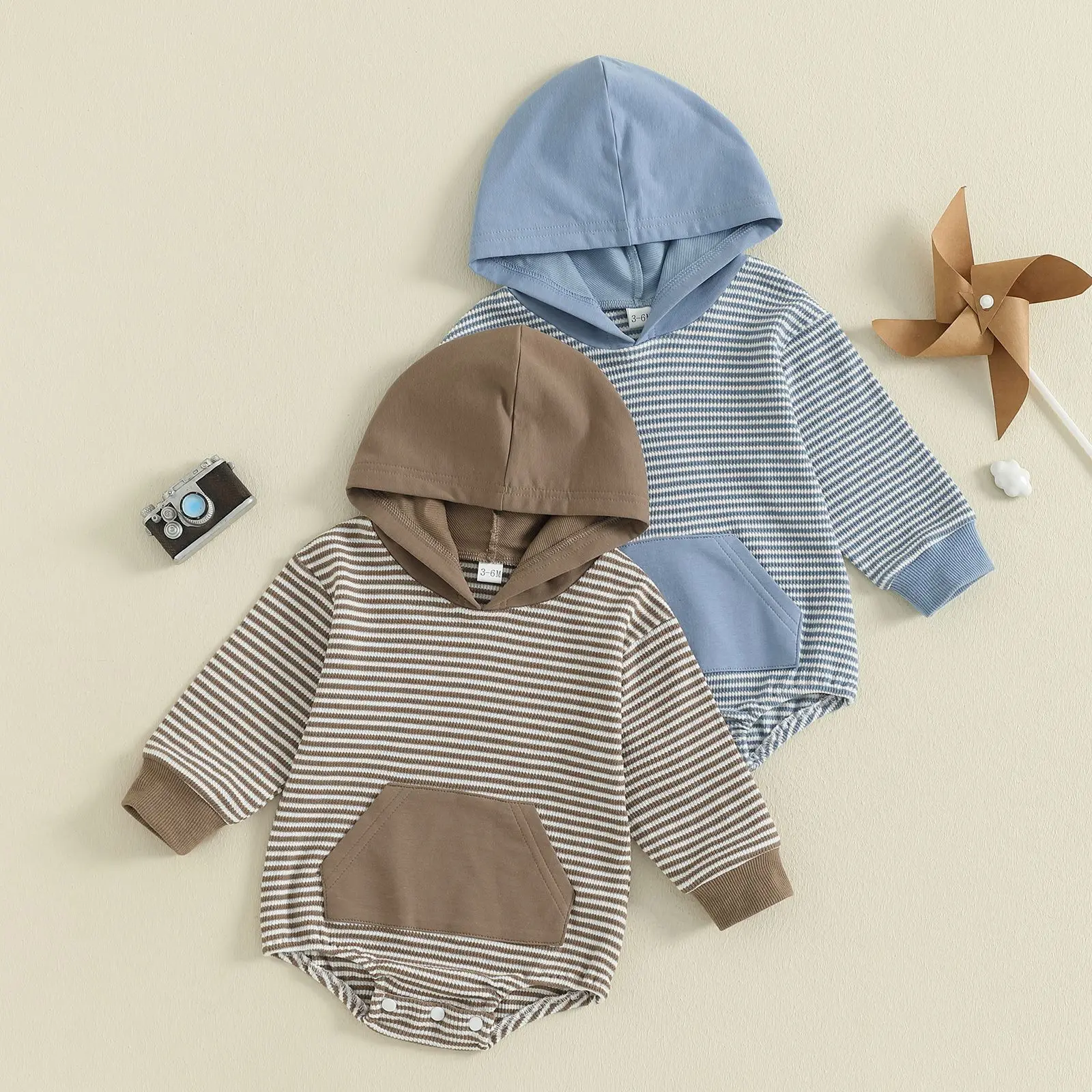 

Полосатое боди с капюшоном и длинными рукавами, осеннее боди с треугольными чашками для маленьких мальчиков, нейтральный комбинезон для младенцев