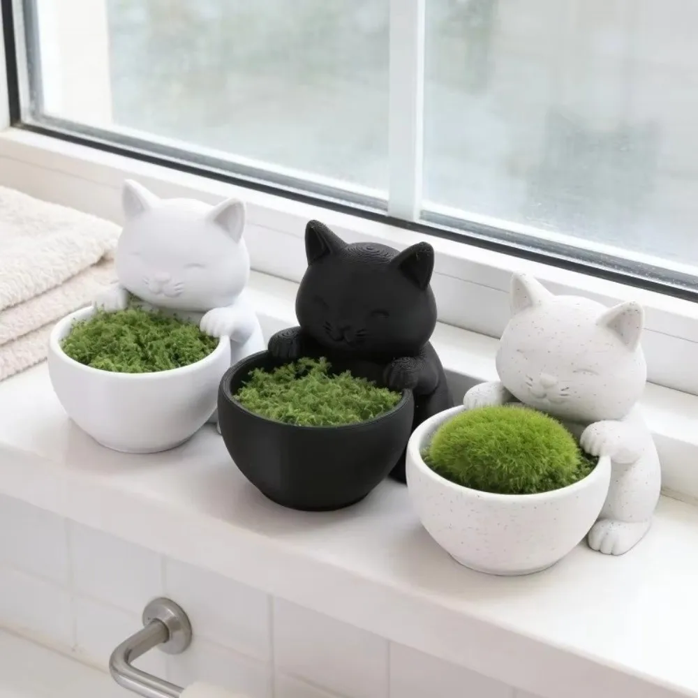 Potting Supplies Ornaments Cat-Shaped Planter Pot 3D Printed Desktop Storage Small Flowerpot Garden