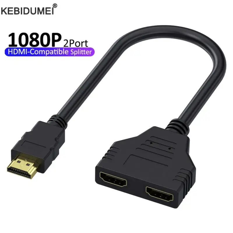 HDMI Splitter Adapter Cable 1 Male To Dual HDMI-compatible 2 Way Female Y Splitter Cable 1 in 2 Out for Laptop TV Monitor