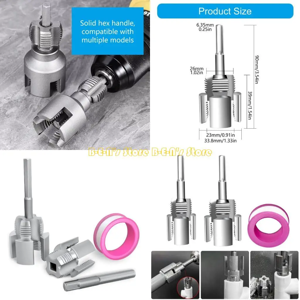 Y1AD PVC Thread Maker Tool for Electric Drill Plastic Pipe Threader 1/2inch 3/4inch PVC Pipe Threading Dies Pipe Threader