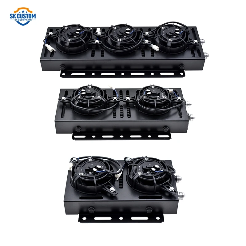 Black Aluminum Dual Pass Bar Plate Large AN10 Oil Cooler With Electric Fan Kit