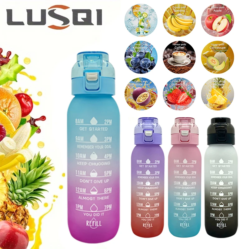 

LUSQI 1L Air Flavored Water Bottle With Straw Scent Up Large Capacity Fashion Water Cup For Fitness Outdoor Activities