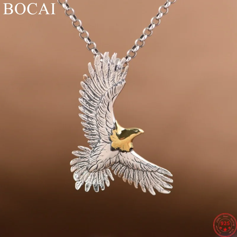 

BOCAI S925 Sterling Silver Charms Pendants for Women Men New Fashion Relief Flying Eagle Punk Retro Jewelry Free Shipping