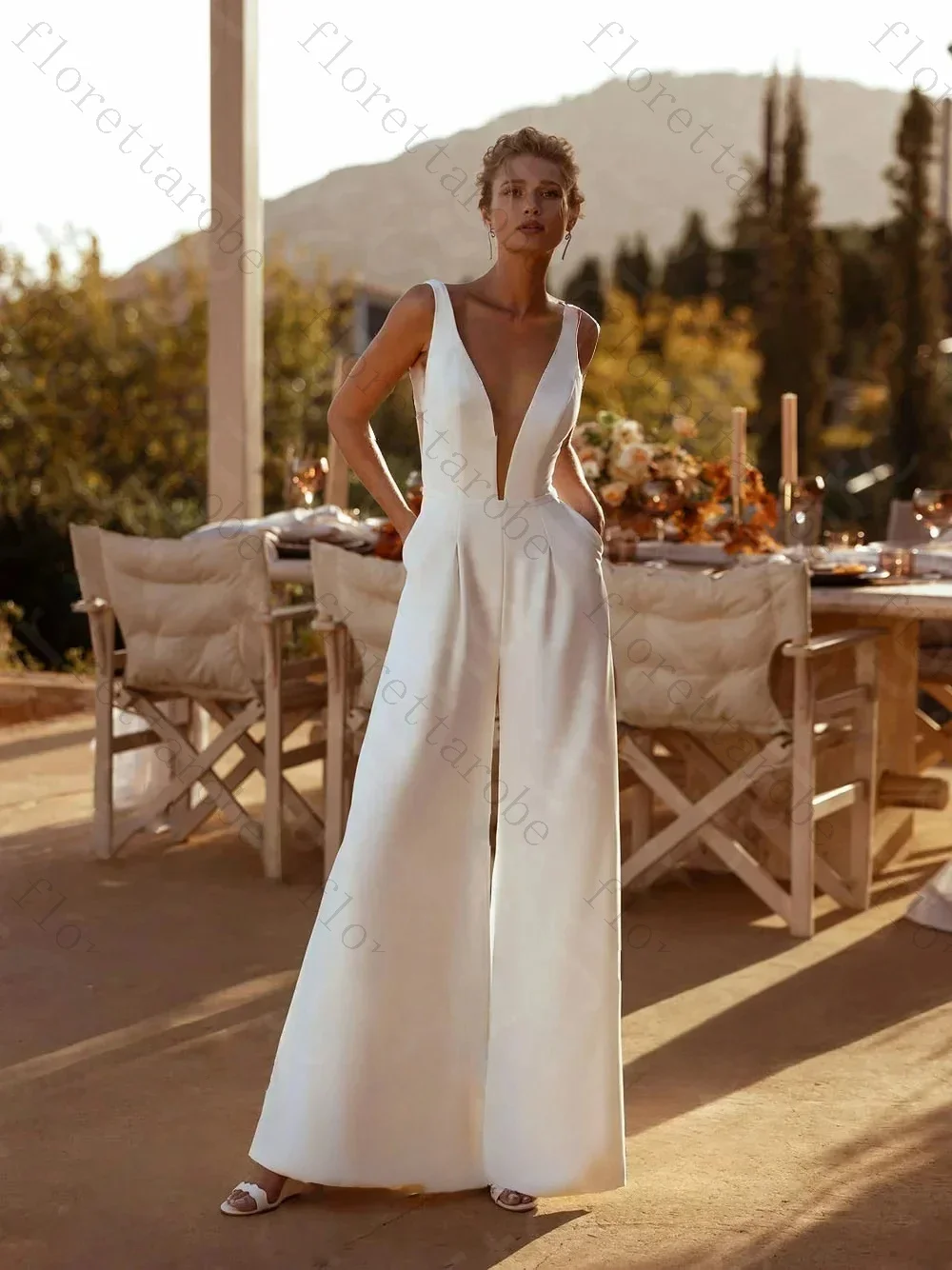 Customized Fashion Two Pieces Wedding Dresses White Pants Suit Bridal Dress 2026 Modern Jumpsuit Bride Gowns Custom Women Gown