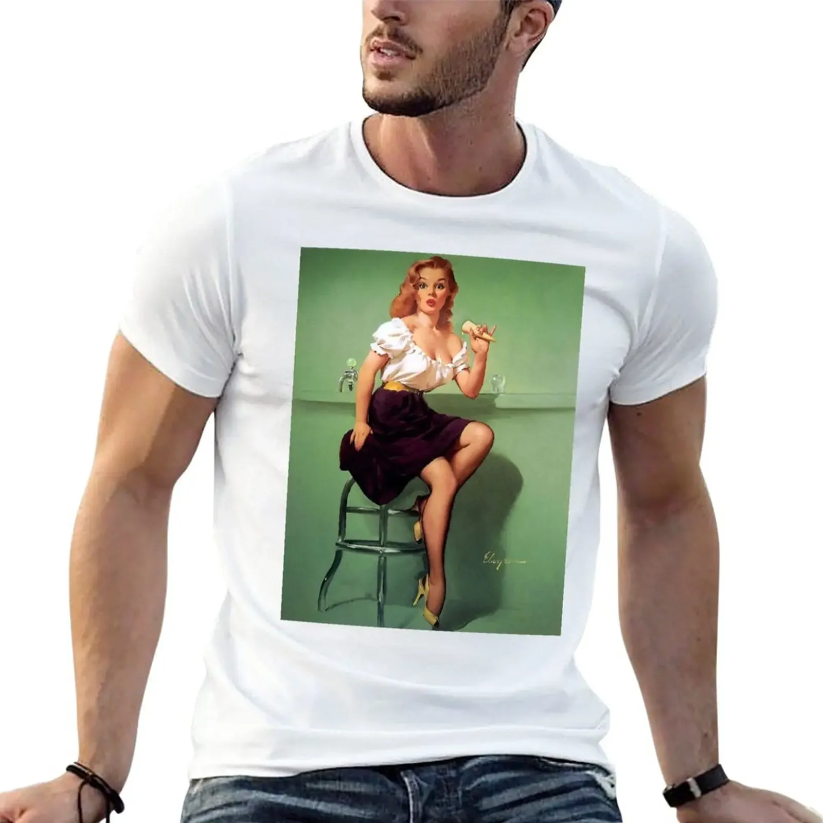 Pin-Up Girl - Elvgren - Vintage T-Shirt anime clothes blacks mens tall t shirts