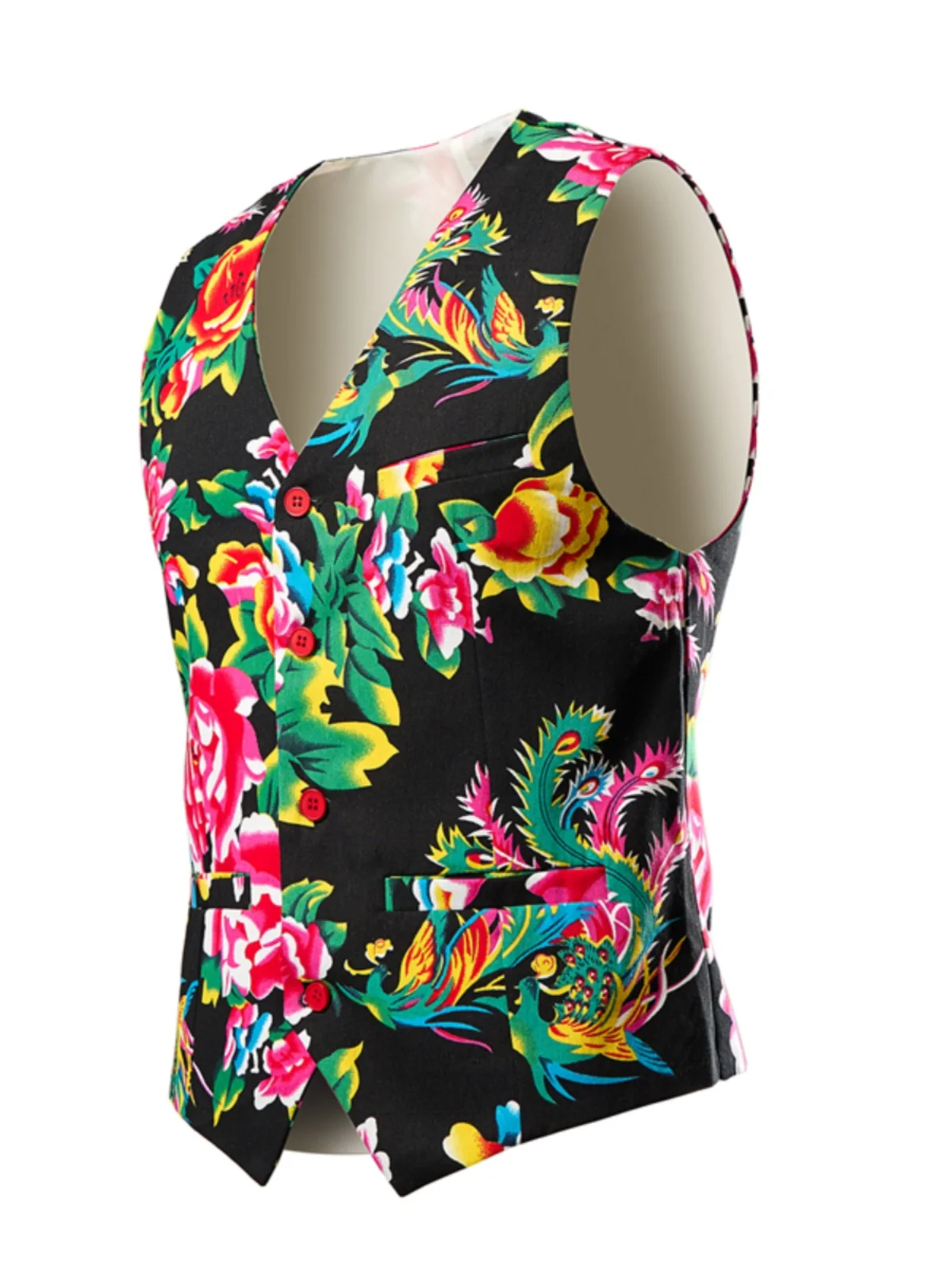 New Men Northeast Big Flower Vests Men Design Clothing Chinese Style Sleeveless Jackets Men Fashion Streetwear Waistcoats