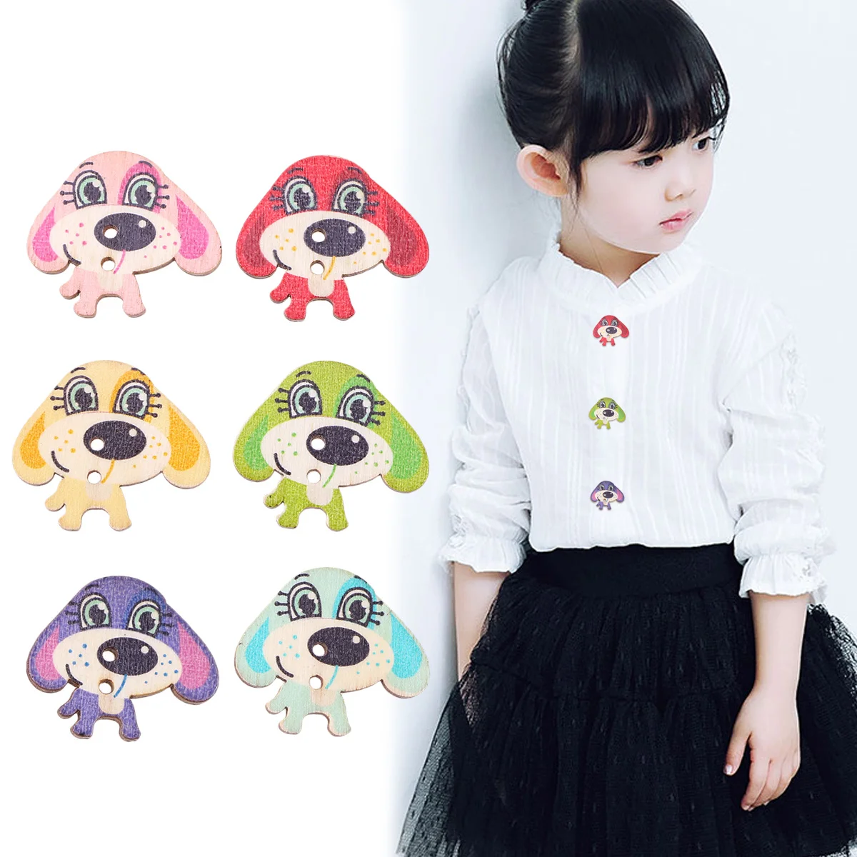 

100Pcs Natural Wood Dog Buttons Mixed Pattern Colorful Sewing Buttons for Handmade Crafts Clothing Accessories Projects