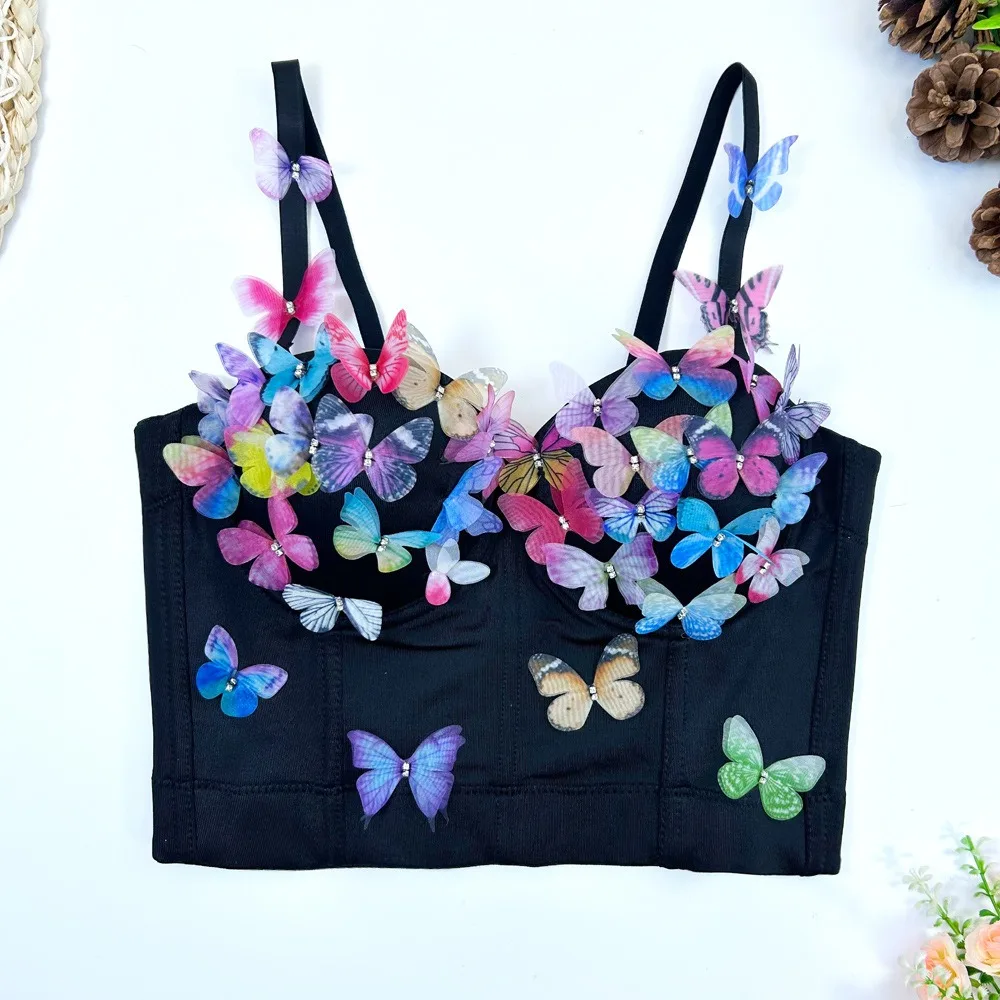 IRENE TINNIE 2024 Black Corset for Women Colorful Butterfly Bra Wear Outside Bustier Party Vintage Bodice Strap Corselet Summer