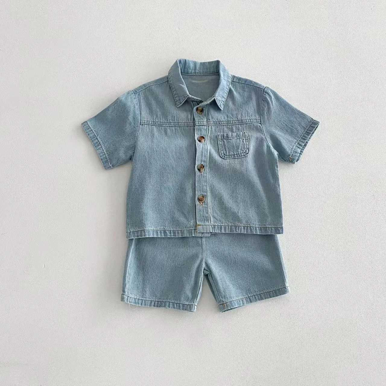 

2026 Summer New Children Short Sleeve Denim Clothes Set Boys Girls Denim Jacket + Jeans Shorts 2pcs Suit Toddler Outfits