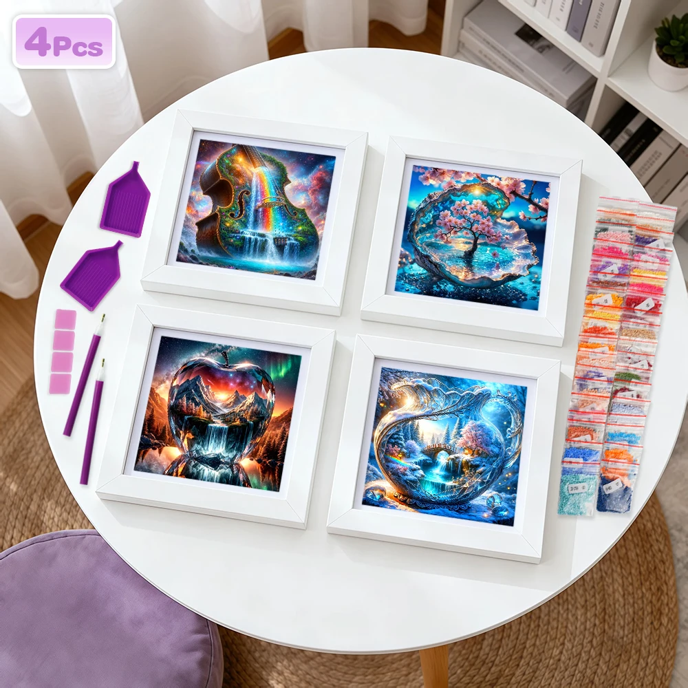 

EverShine 4Pcs DIY 5D Diamond Painting Waterfall Scenery Mosaic Guitar Full Round Drill Embroidery Tree Home Decoration Gift