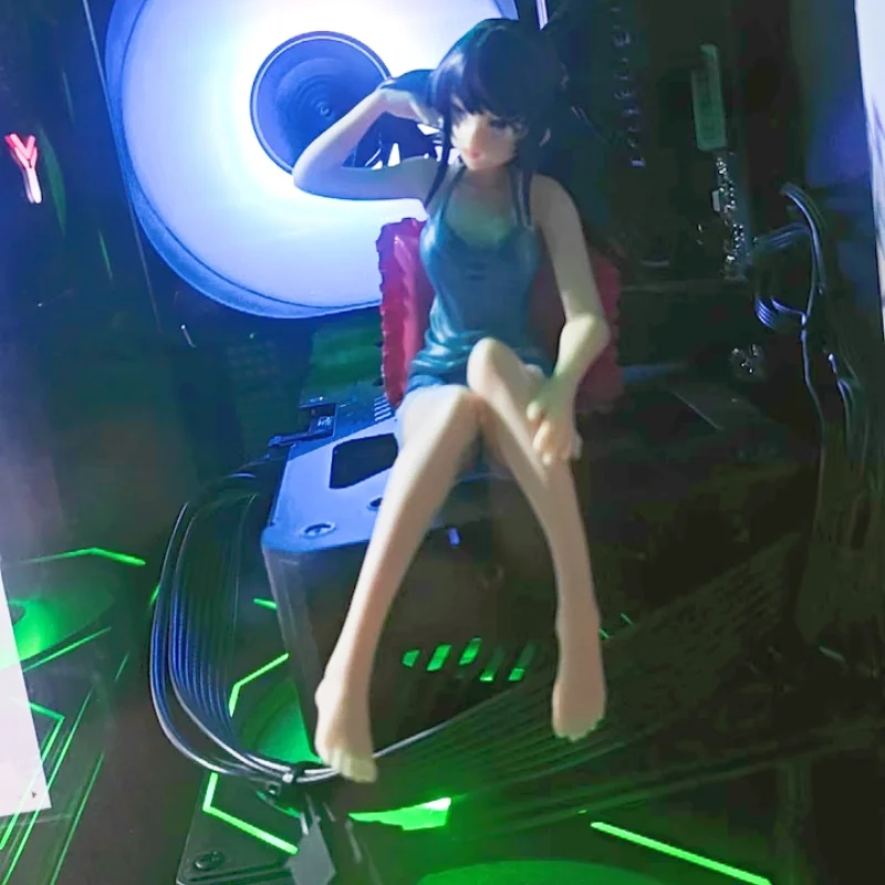 10 cm Anime-Figur Sakurajima Mai Blaue Hosenträger Shorts Loungewear Sitzendes PVC-Boxmodell Sammlung Geschenk Ornament Dekoration