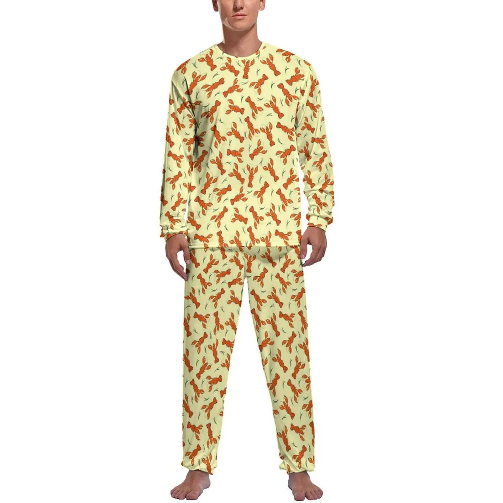 Cartoon Lobsters Pajamas Male Funny Animal Kawaii Nightwear Autumn Long Sleeve 2 Pieces Leisure Graphic Pajamas Set