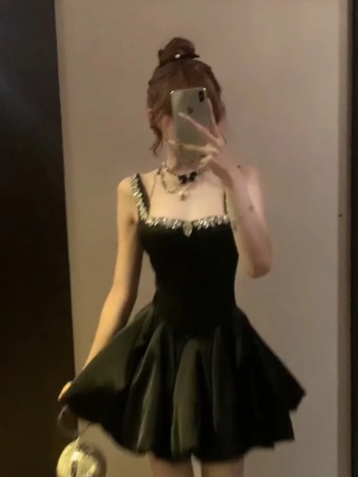 

XZY Diamond Embedded Square Collar Strapless Dress Women's plus Size Summer Birthday Party Black Dress French Style A-Line Skirt