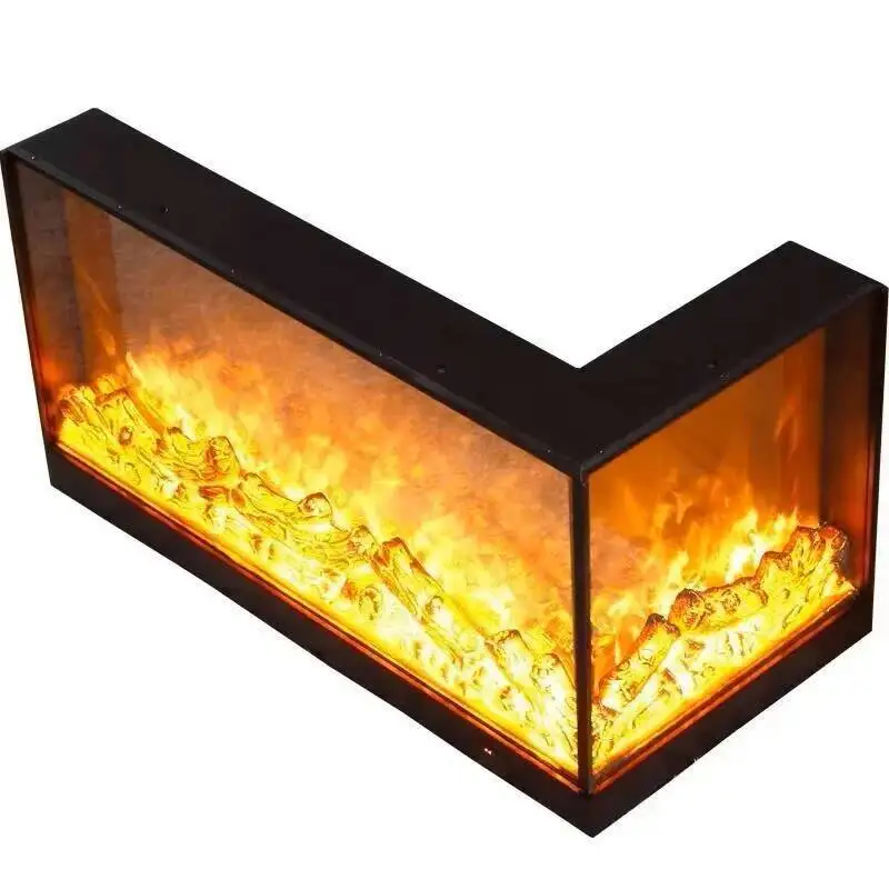 

Европейский декор для гостиной: угловой камин для прихожей, простая тумба под телевизор, встроенный настенный камин