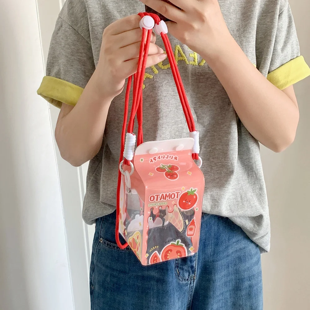 

Cute Milk Carton Bag Pvc Transparent Shoulder Bag for Plush Doll Toy Pain Bag Outing Walking Baby Case Badge Display Bag Decor