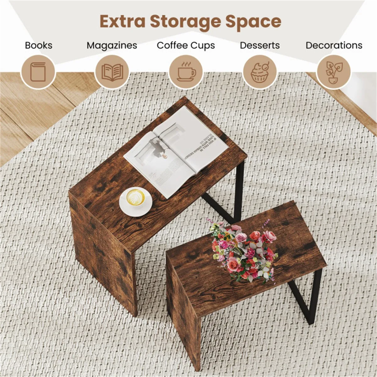 Café Tables2 in 1 Coffee Table and End Table Combo Space Saving Living Room Furniture Set