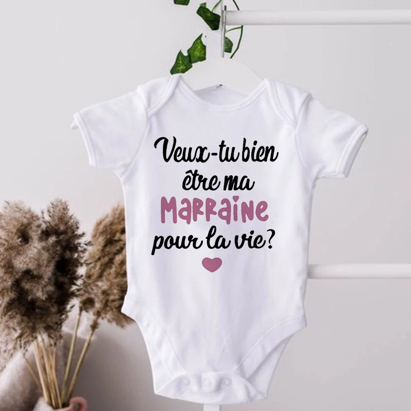 Veux Tu Bien être Ma Marraine Pour Ta Vie Baby Bodysuit Funny Newborn Jumpsuits Toddler Short Sleeve Outfits Boys Girls Clothes