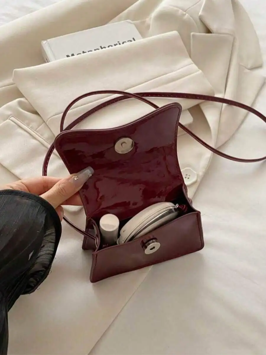 Schicke Glänzende Mini-Klapptasche, Abnehmbarer Riemen Crossbody Schultertasche, Modische Vielseitige Alltags- und Arbeitshandtasche für den Arbeitsweg – Detail 9