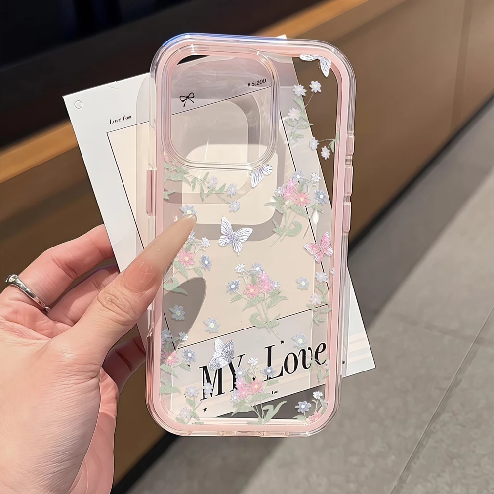 Korean Pastel Floral Butterfly Phone Case For Samsung Galaxy A17 A07 A57 A37 S24 S23 FE S26 S25 Plus S26 S24 Ultra Clear Cover