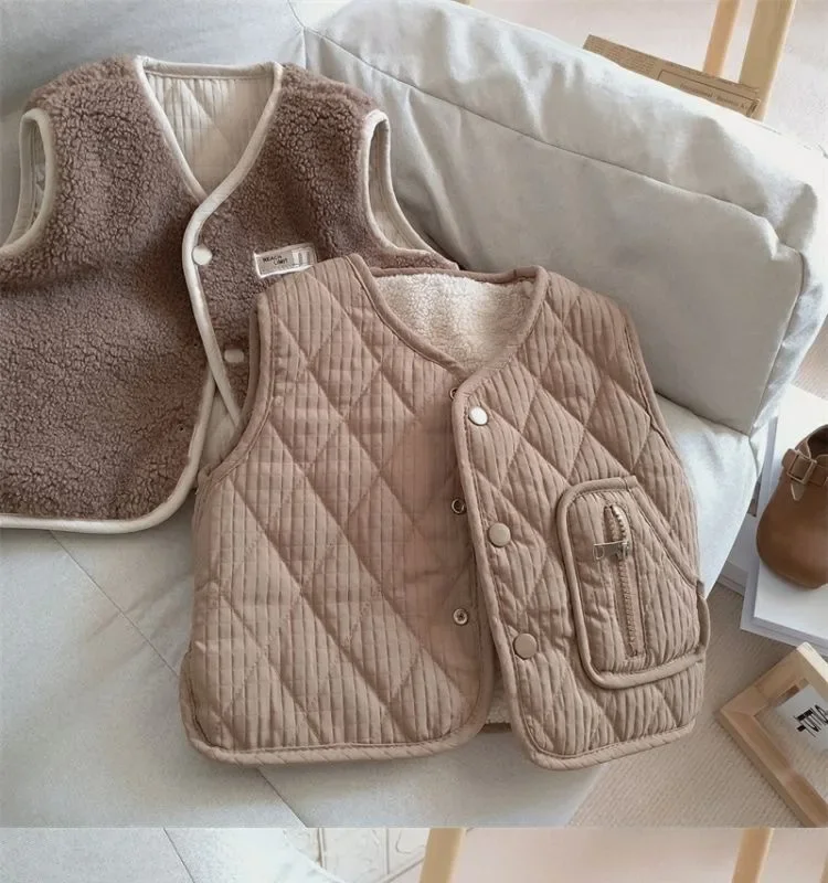 Neue Kinder-Herbst-Winter-Fleece-Weste, Wendeweste für Mädchen und Jungen, Leichte Ärmellose Kinderweste zum Schichten, Trendige Schul- und Freizeitweste – Detail 8
