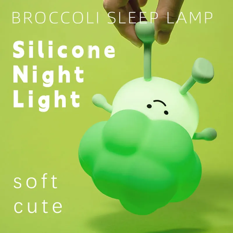 Cute Broccoli Night Light - LED Sleep Lamp for Kids, Soft Glow Nursery Decor Cartoon Baby Bedside Lamp