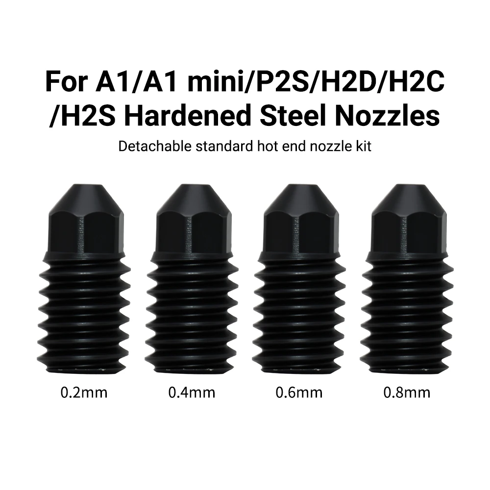 5 Stück Düsen für Bambu Lab A1/A1 Mini/H2D/P2S 0,2 0,4 0,6 0,8 mm Austauschbare Düsen aus Hartstahl für Bambu A1 Upgrade Hotend
