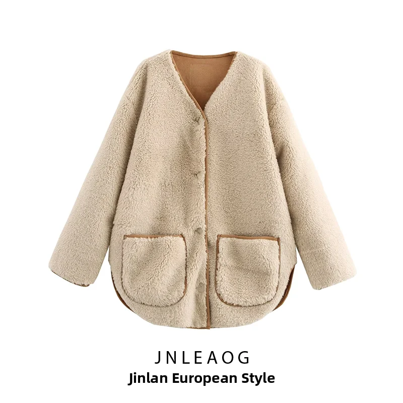 JNLEAOG Double-Sided Fleece Casual Jacket Comfortable Daily Wear Women's Fashion Autumn New Arrival Standard Fit Long Sleeve